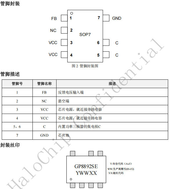 GP8892SEH貼片SOP7省外圍5V2A隔離型原邊反饋芯片直接替代MT3723